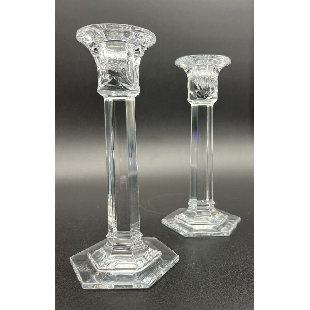 Set Of 2 Miller Rogaska‎ Clear Crystal Candle Holders 8 Inch Tall - Picture 10 of 15